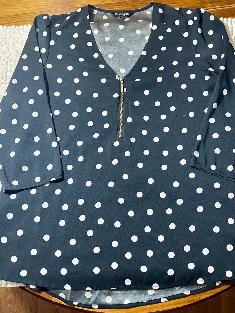 Express Black and White Polka Dot V-Neck Top